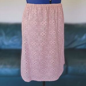 Vtg handmade blush pink embroidered cutwork lace midi skirt